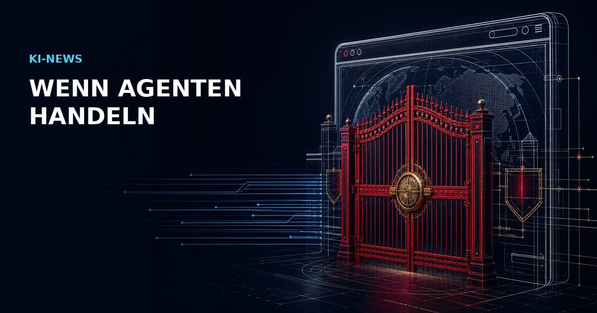 Redaktionelle Illustration eines Browser-Gateways hinter einer roten Kontrollschranke als Sinnbild für kontrollierte Browser-Agenten.