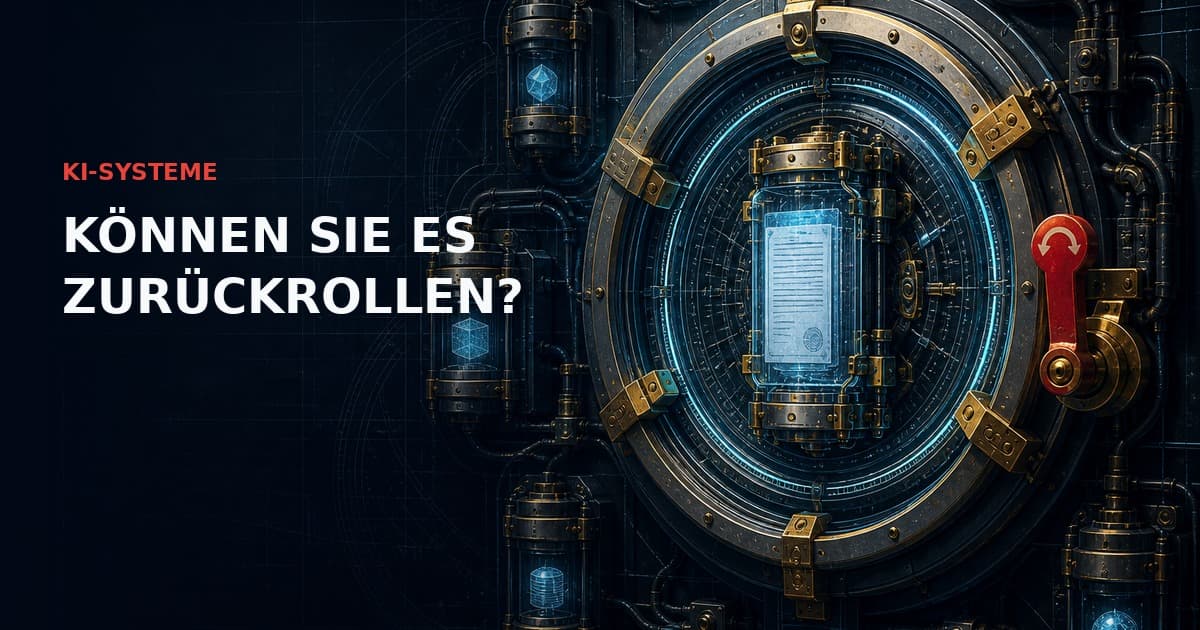 Industrieller LLM-Release-Tresor mit unveränderlicher Manifest-Kapsel, kontrollierten Artefaktmodulen und rotem Rollback-Interlock.