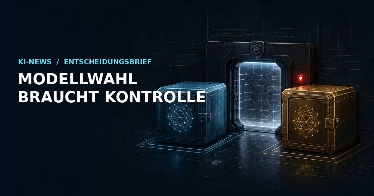 Zwei KI-Modellcontainer an einem unternehmensweiten Prüftor als Sinnbild für kontrollierte Modellbeschaffung.