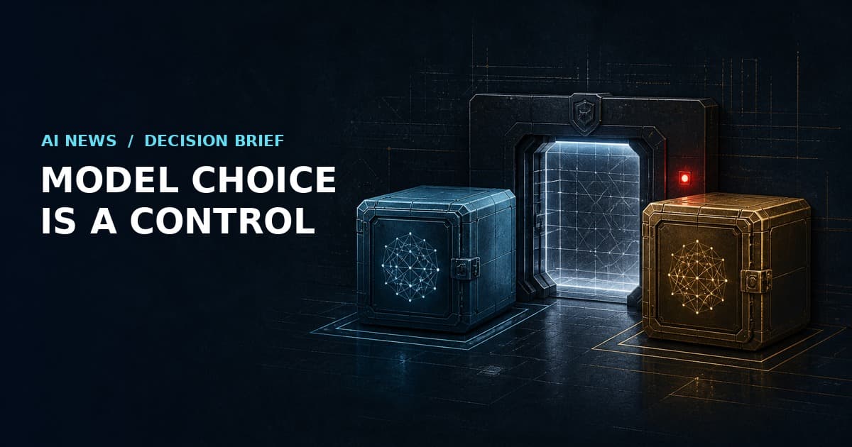 Two AI model containers at an enterprise verification gate, representing controlled model procurement.
