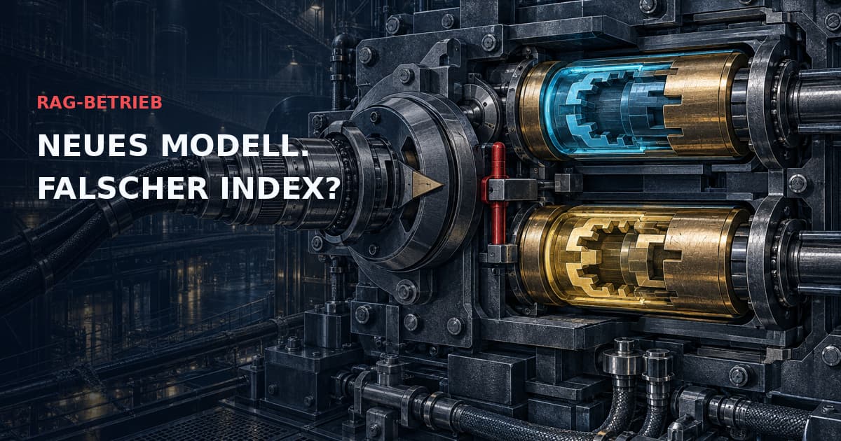 Dunkle technische Schnittzeichnung zweier kodierter Messing-Indexkammern mit gekoppeltem Encoder-Wahlschalter und roter Kompatibilitätssperre. Text: RAG-BETRIEB — NEUES MODELL. FALSCHER INDEX?