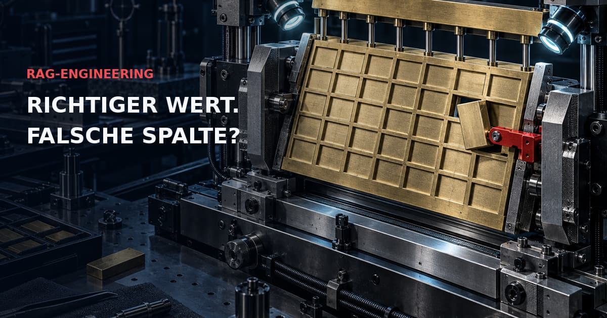Präzisionsvorrichtung zur Tabellenzellausrichtung mit roter Verriegelung. RAG-ENGINEERING — RICHTIGER WERT. FALSCHE SPALTE?