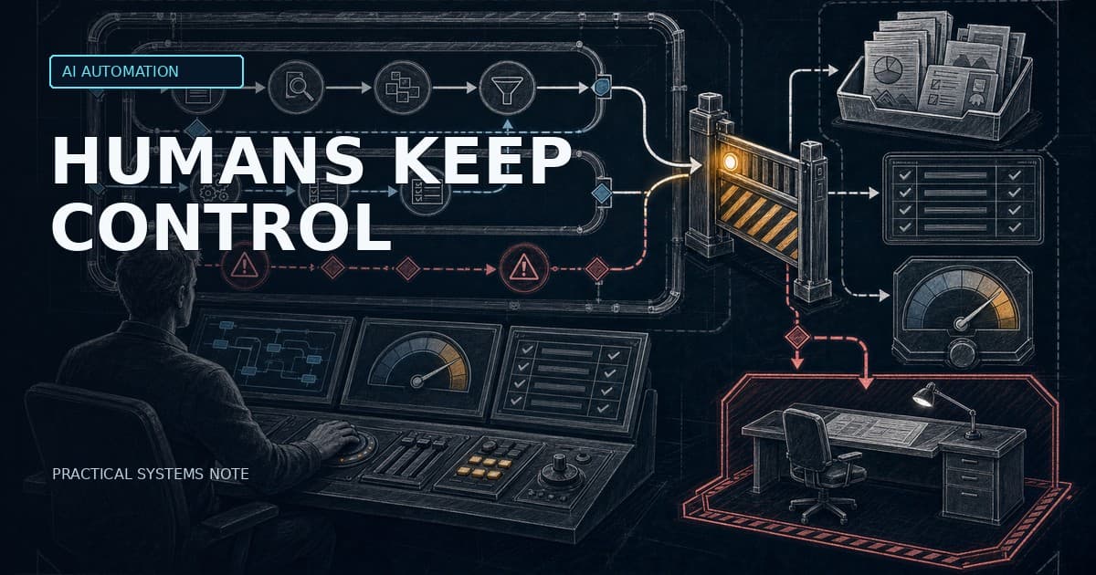 Human-in-the-Loop AI Agents: Approval Gates, Logs, and Evals for Production Automation — localized EN editorial cover