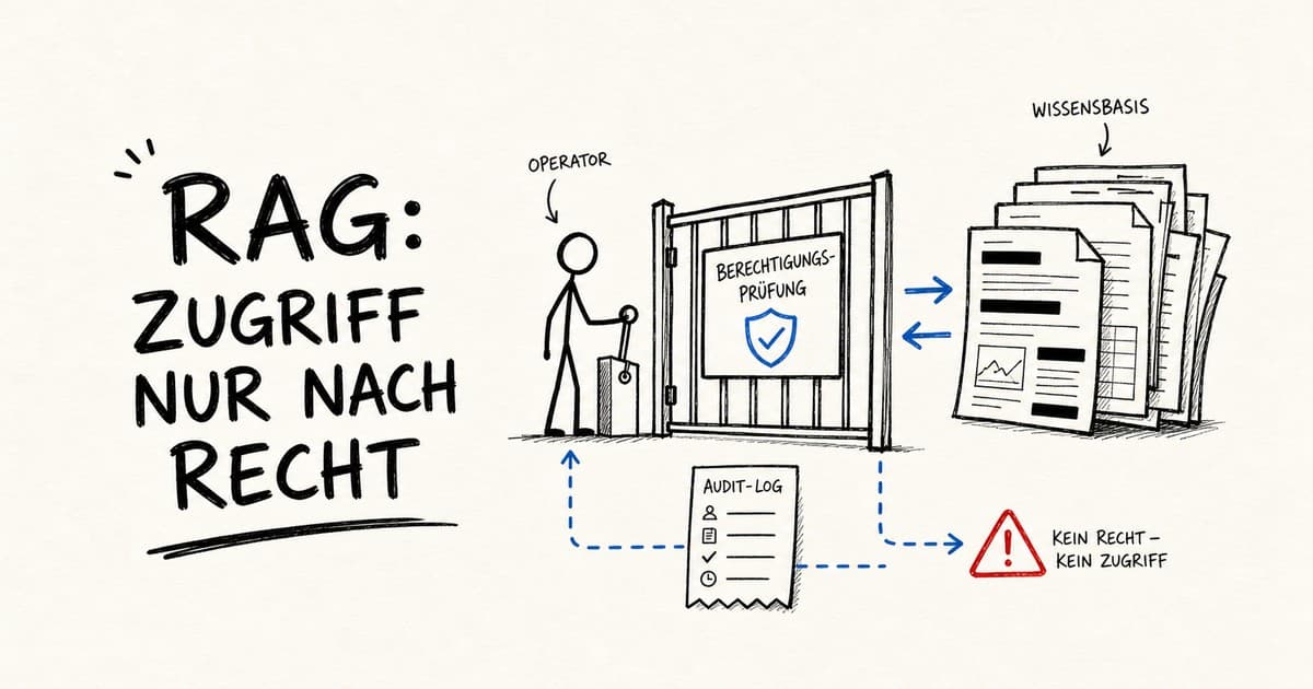 Hand-drawn RAG security diagram showing permission gate, redacted knowledge-base documents and audit log