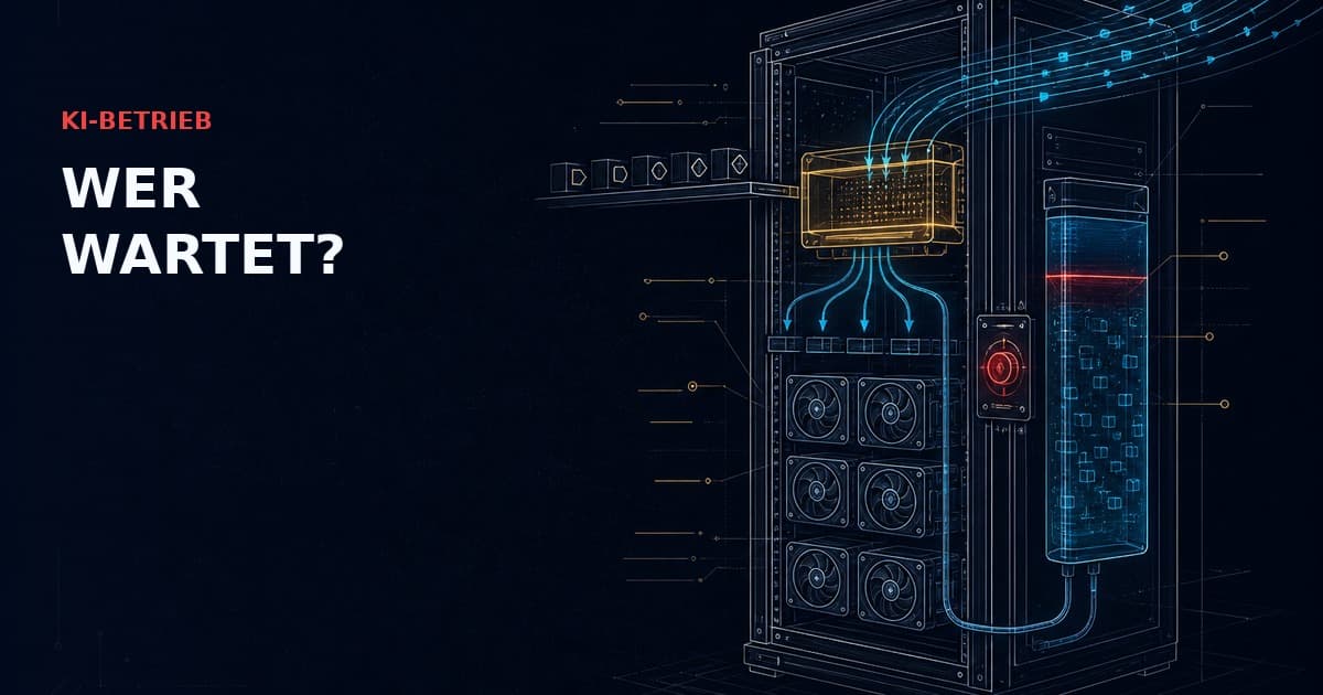 Dunkle technische Illustration eines Self-Hosted-LLM-Servers mit Requests im goldenen Prefill, cyanfarbenem KV-Cache-Reservoir und rotem SLO-Kontrollsignal.
